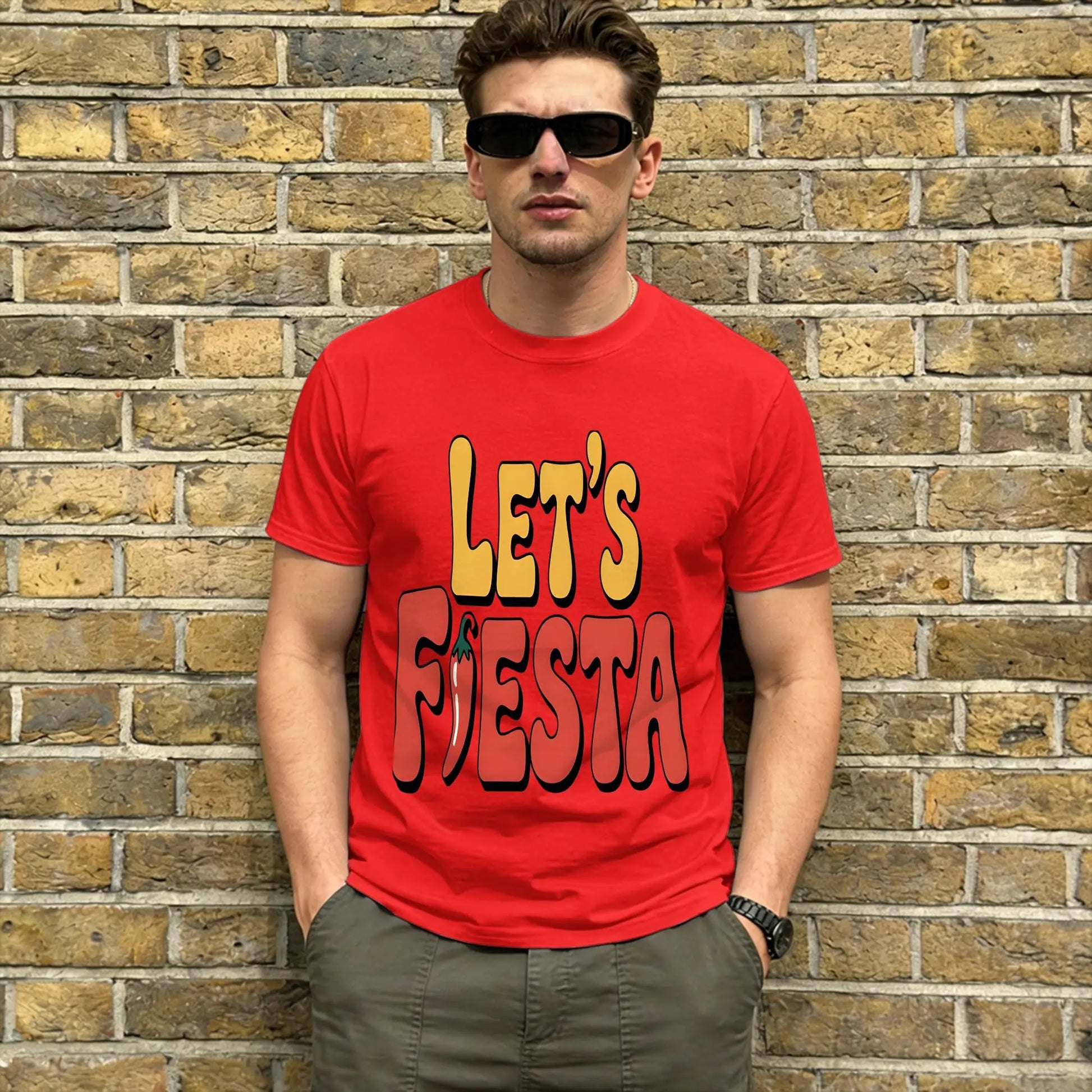 Vintage T Shirt Summer Let's Party Fiesta Trendy Cool T Shirts 100% Cotton Tee Shirt for Men Y2K Fun Cheap Short Sleeve Tops Peaceful Pleasures Health and Wellness Red L