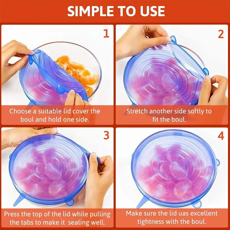 6Pcs Food Grade Silicone Preservation Cover Reusable Airtight Food Universal Dish Stretch Round Lids For Kitchen Accessories Peaceful Pleasures Health and Wellness