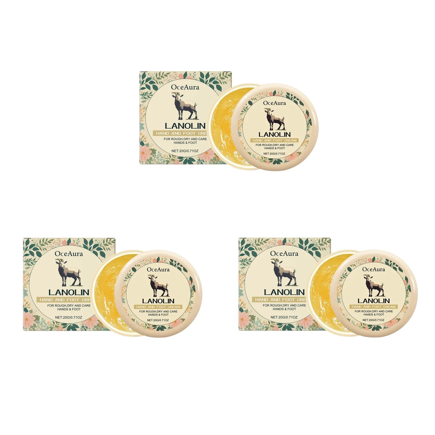 Lanolin Hand Foot Cream Deep Moisturizing Exfoliates Removes Dead Skin Softens Hands Anti-Crack Non-Greasy Hydration Cream Peaceful Pleasures Health and Wellness 3Pcs