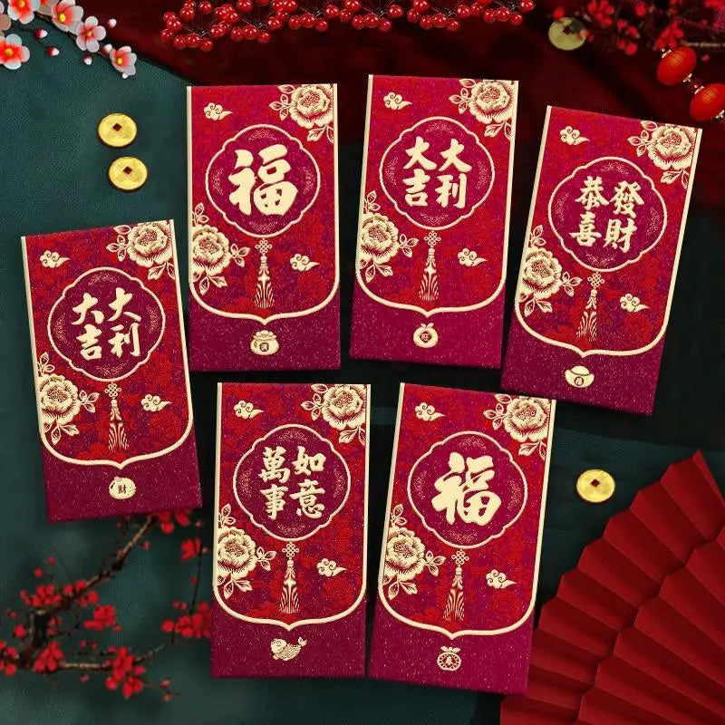 2026 Horse Year Red Envelopes – 6-Pack Lucky Money Bags
