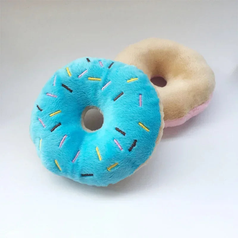 Soft Donut Squeaky Plush Dog Toy | Puppy Interactive Chew Toy