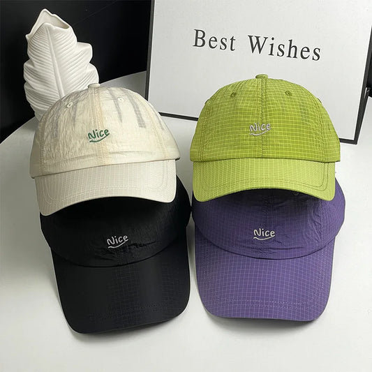 Summer Nice Embroidered Grid Baseball Cap Soft Adjustable Casual Hat for Men Women Daily Wear Versatile Peaceful Pleasures Health and Wellness