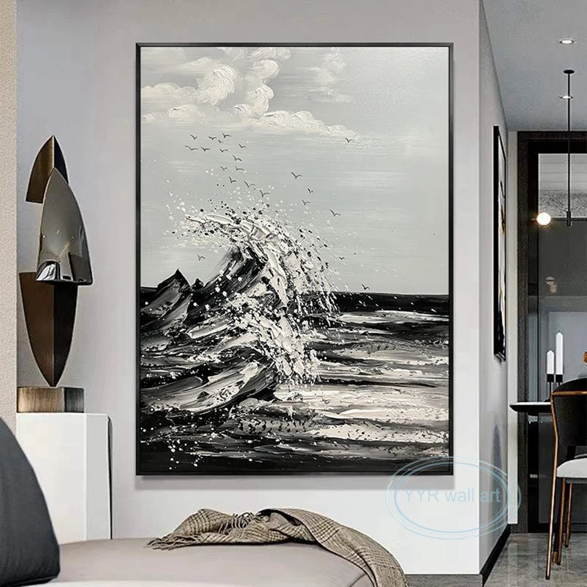 Living Room Porch Abstract Black White Poster Handmade Seascape Canvas Oil Painting Modern Wall Art Decoration Hanging Picture Peaceful Pleasures Health and Wellness
