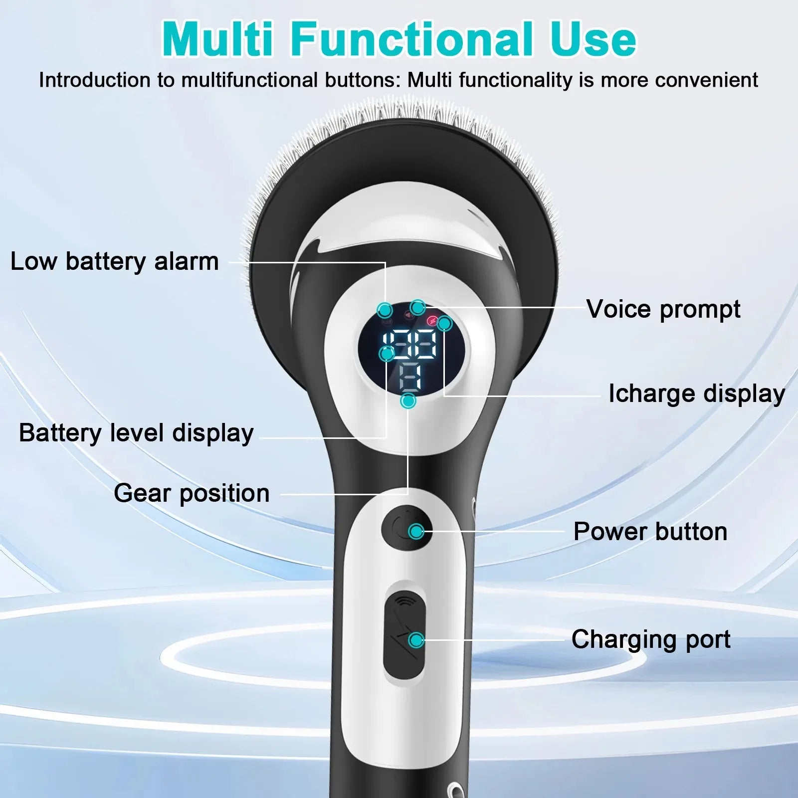 Rechargeable Multifunction Electric Cleaning Brush with Voice Smart Rotary Scrubber for Sink Tiles Pots Peaceful Pleasures Health and Wellness