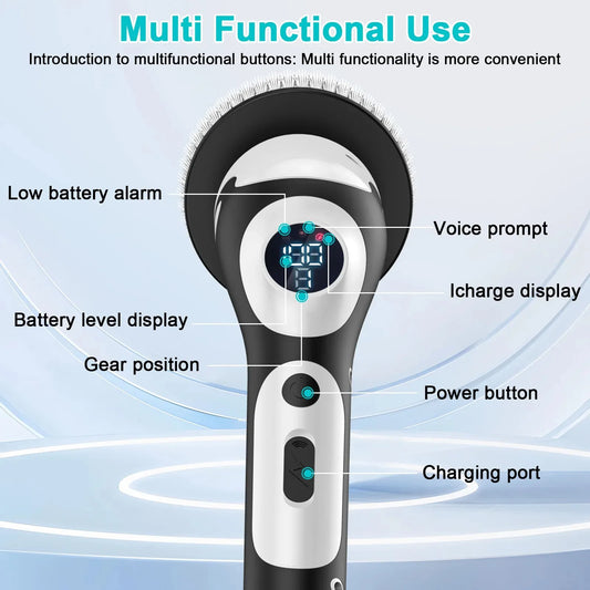Rechargeable Multifunction Electric Cleaning Brush with Voice Smart Rotary Scrubber for Sink Tiles Pots Peaceful Pleasures Health and Wellness