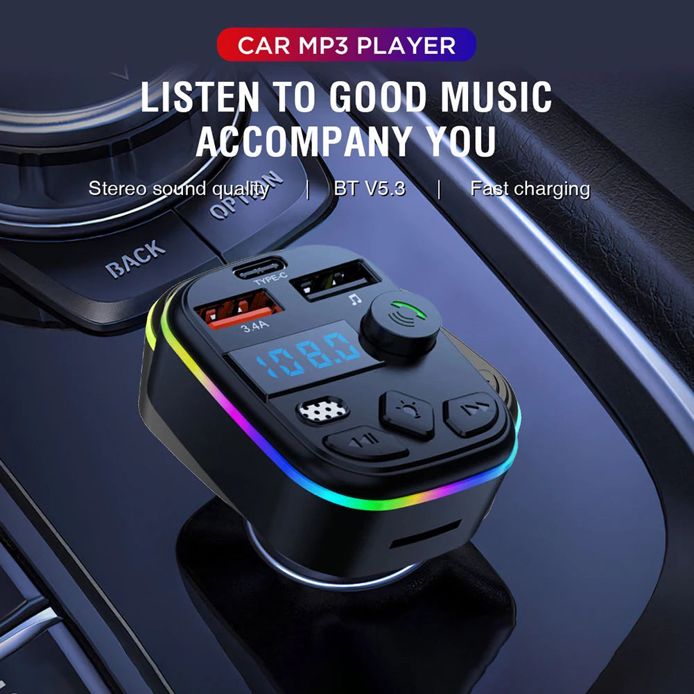 Car MP3 Player Bluetooth-Compatible 5.3 Support TF Card U Disk Car Charger Dual USB Type C Cell Phone Charger MP3 Player Adapter Peaceful Pleasures Health and Wellness