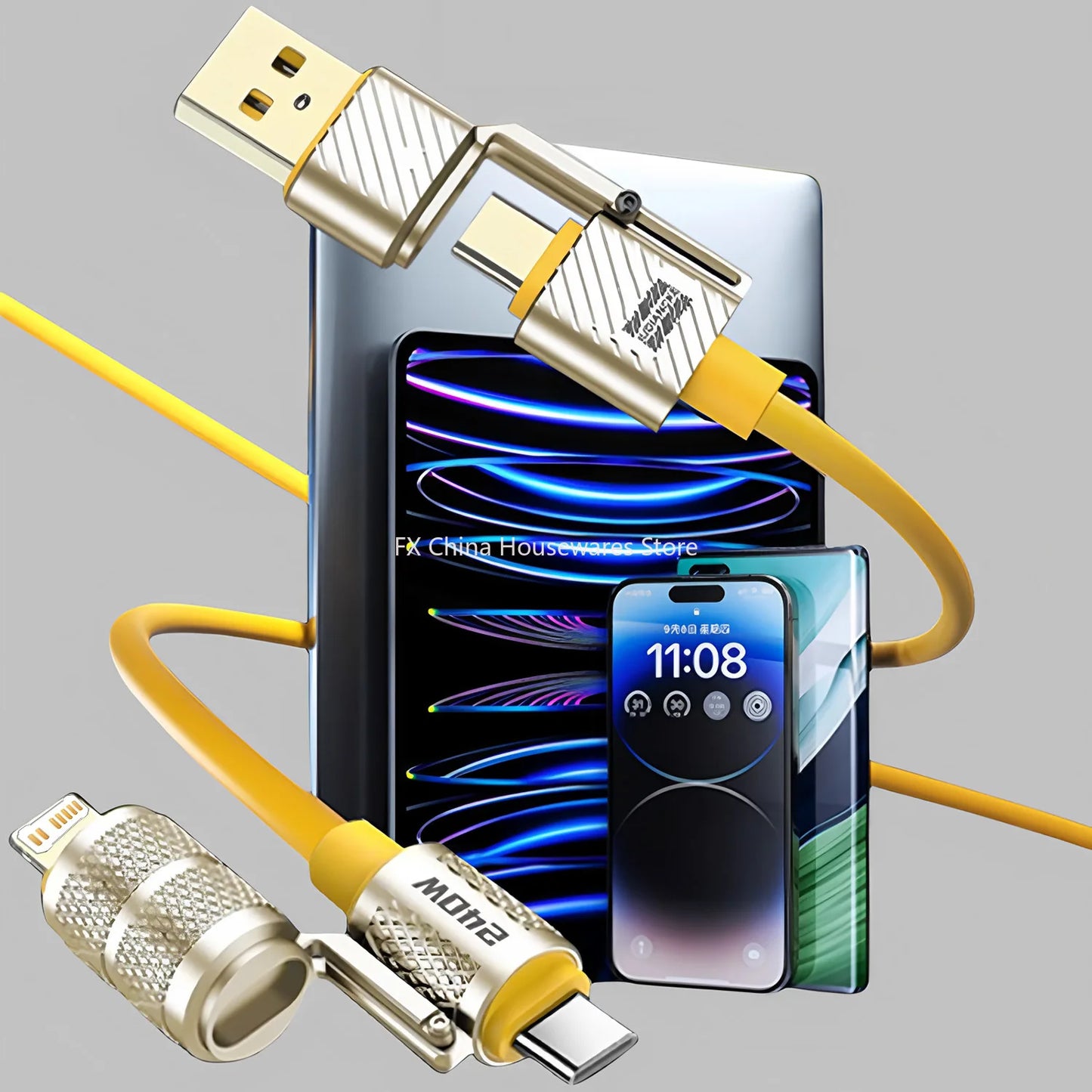 240W 4-in-1 Fast Charging Data Cable Type-C To Type-C Zinc Alloy Cable For iPhone15/16p Samsung Huawei Xiaomi Oppo iphone Peaceful Pleasures Health and Wellness