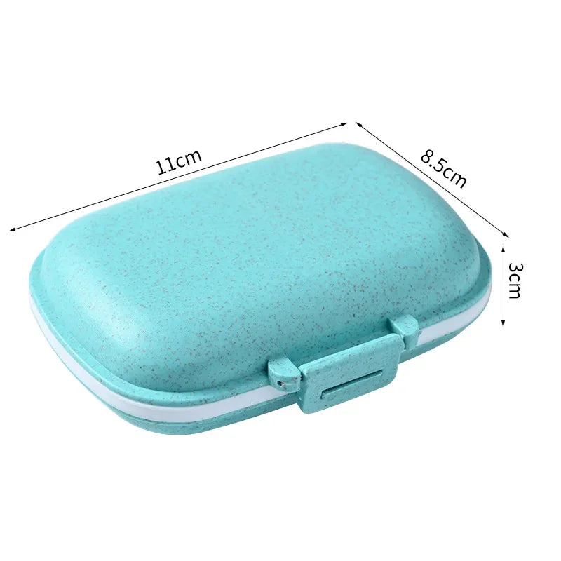 Mini Portable 8 Grids Sealed Wheat Pill Box Travel Medicine Organizer Tablets Storage Dispenser Container Peaceful Pleasures Health and Wellness blue