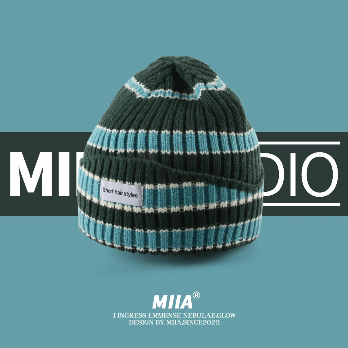Striped Knit Beanie – Warm Contrast Color Winter Hat Unisex