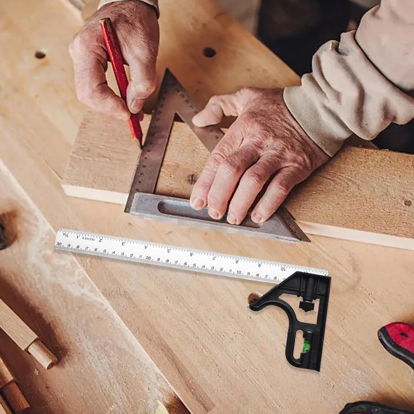 Combination Square Ruler – 45° & 90° Woodworking Measuring Tool