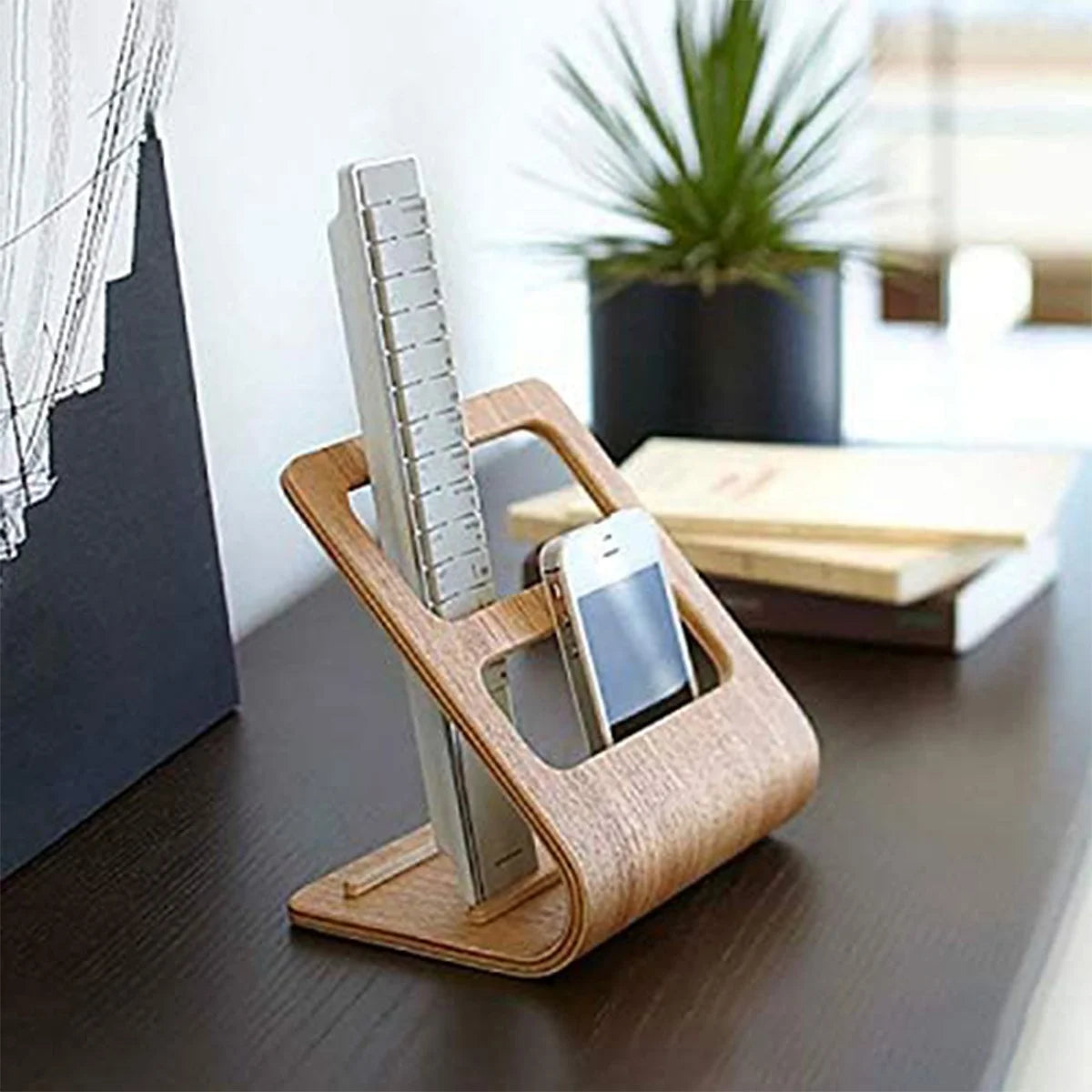 Home Remote Holder, Wooden Remote Control Holder, No Assembly Remote Caddy with 2-Slot Media Organizer for Home Living Room Peaceful Pleasures Health and Wellness
