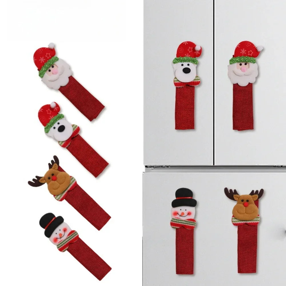 Christmas Handle Cover Set – Santa & Snowman Kitchen Decor (4 Pc)