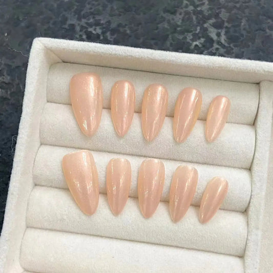 Aurora Nude Orange Almond Press-On Nails – Reusable 10pc Set Press-On Nail Set Peaceful Pleasures Health and Wellness XS
