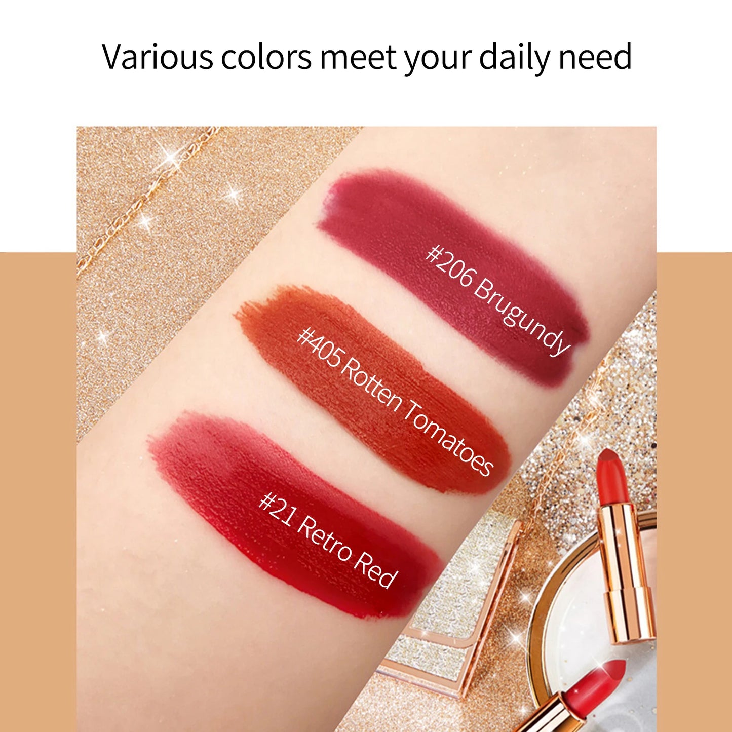 Matte Lipstick Set with Chain Bag for Long Lasting Color