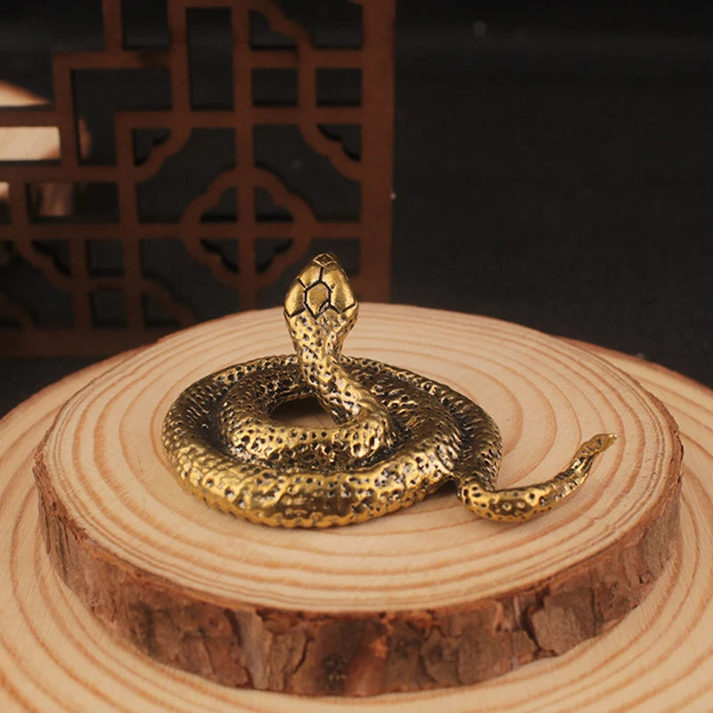 Copper Mini Snake Figurine | Antique Bronze Desktop Statue
