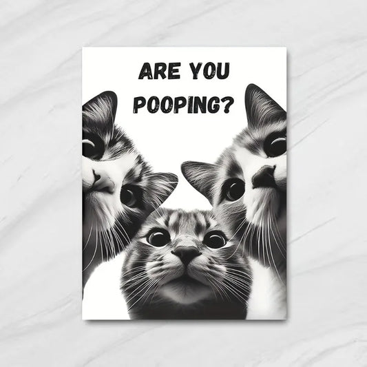 Funny Cat Bathroom Canvas Art, 'Are You Pooping?' Humorous Toilet Decor, Frameless Wall Art for Home, Cat Bathroom Decor Art Peaceful Pleasures Health and Wellness