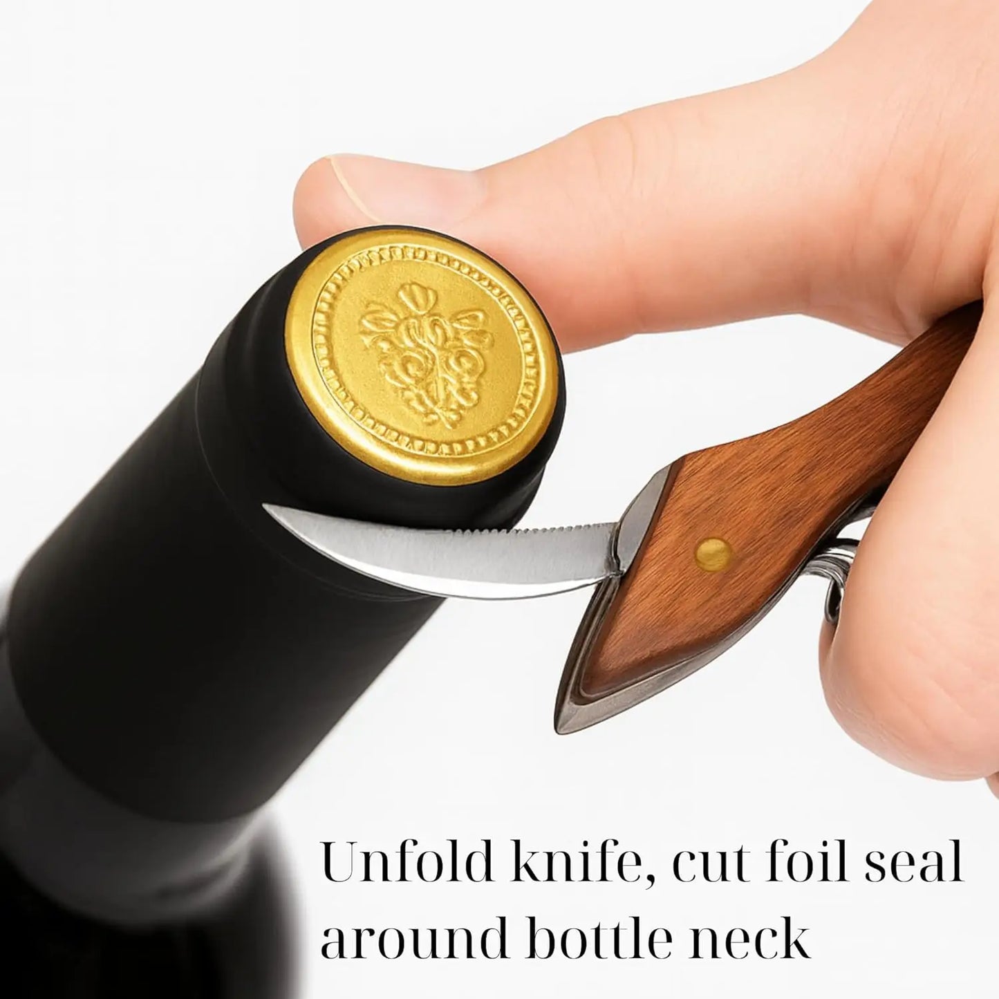 1PC Professional Wood Corkscrews for Wine Bottles w/Foil Cutter and Cap Remover Manual Wine Key for Servers Waiters, Bartenders Peaceful Pleasures Health and Wellness
