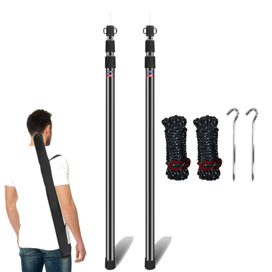 Set of 2 Heavy Duty Tarp Poles Telescoping Tent Support Poles with Storage Bag for Camping Canopy Shelter Awning Shadesail Poles Peaceful Pleasures Health and Wellness