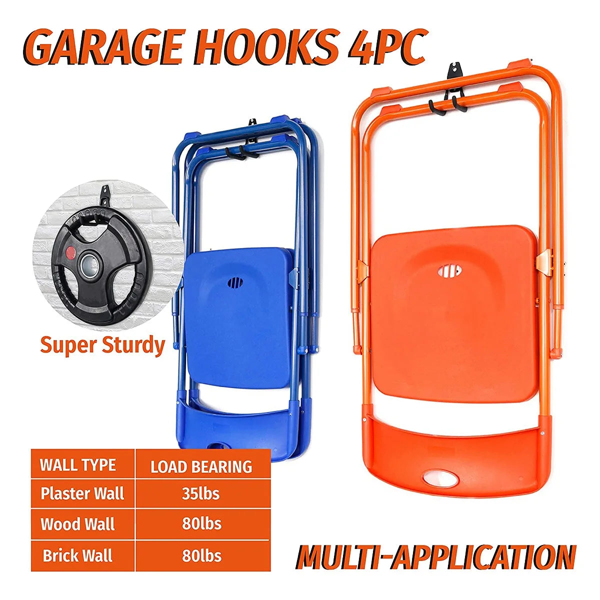 A36T-Garage Hooks Heavy Duty 4PC, Garage Storage Hooks, Wall Mount Garage Hanging Hooks For Bike, Ladder, Bulky Items Peaceful Pleasures Health and Wellness
