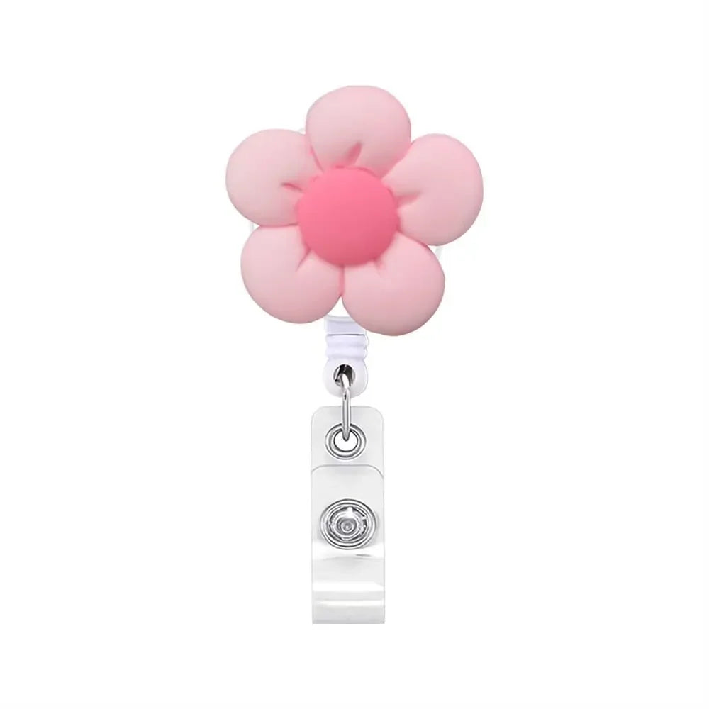 Cute Chest Card Flower Work Card Clip Keys Lanyard ID Card Clips Name Card Holder Nurse Badge Holder Retractable Badge Reel Peaceful Pleasures Health and Wellness Pink