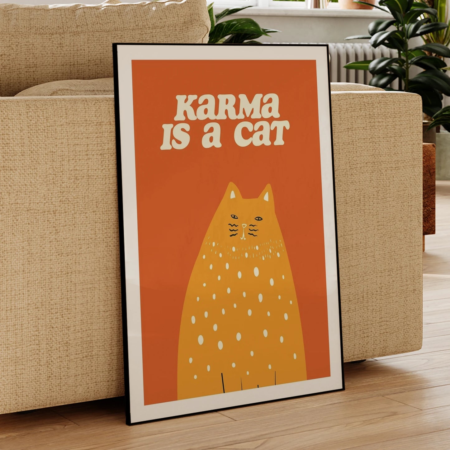 Karma Is A Cat Orange Cat Canvas Wall Art Print Poster