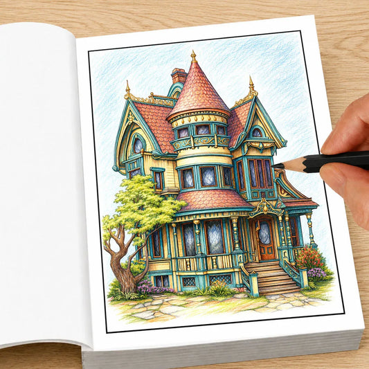 Victorian Houses Adult Coloring Book 28 Pages Vintage Elegant Mansion Peaceful Pleasures Health and Wellness