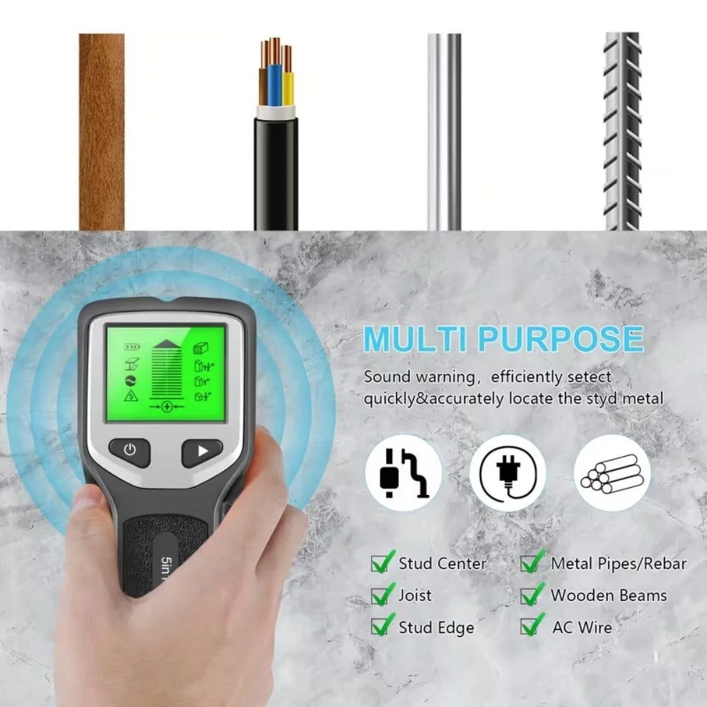 5-in-1 Wall Detector with LCD Display, Digital Handheld Scanner for AC Wire Metal Wood Pipe & Cable Accurate Locator Stud Finder Peaceful Pleasures Health and Wellness