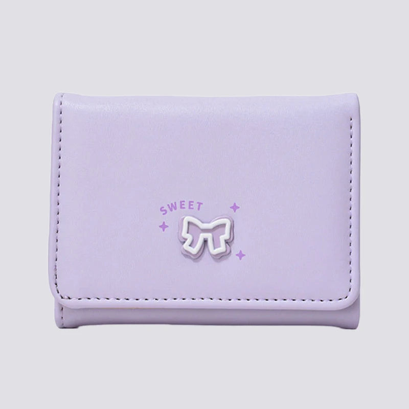 Korean Bow Wallet – Slim PU Card Holder for Men & Women