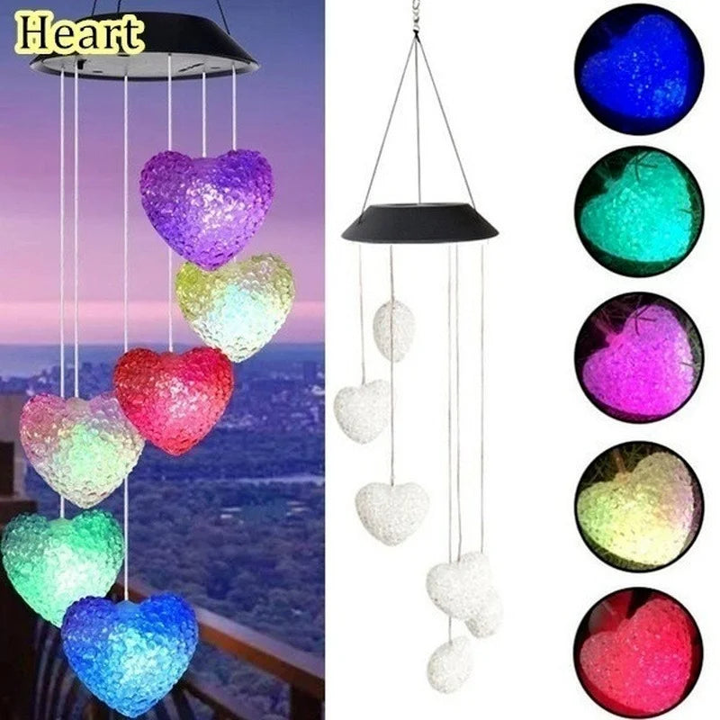 LED Solar Wind Chime Crystal Ball Hummingbird Light Changing