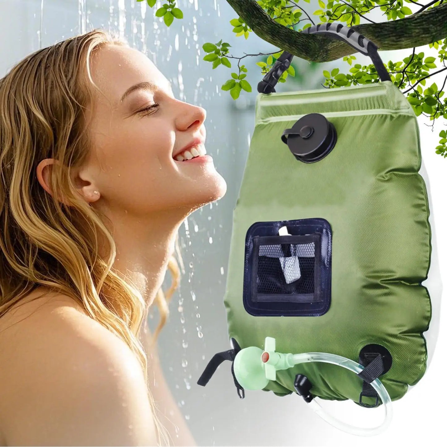 5-Gallon Solar Camping Shower Bag with Shower Head & Hose