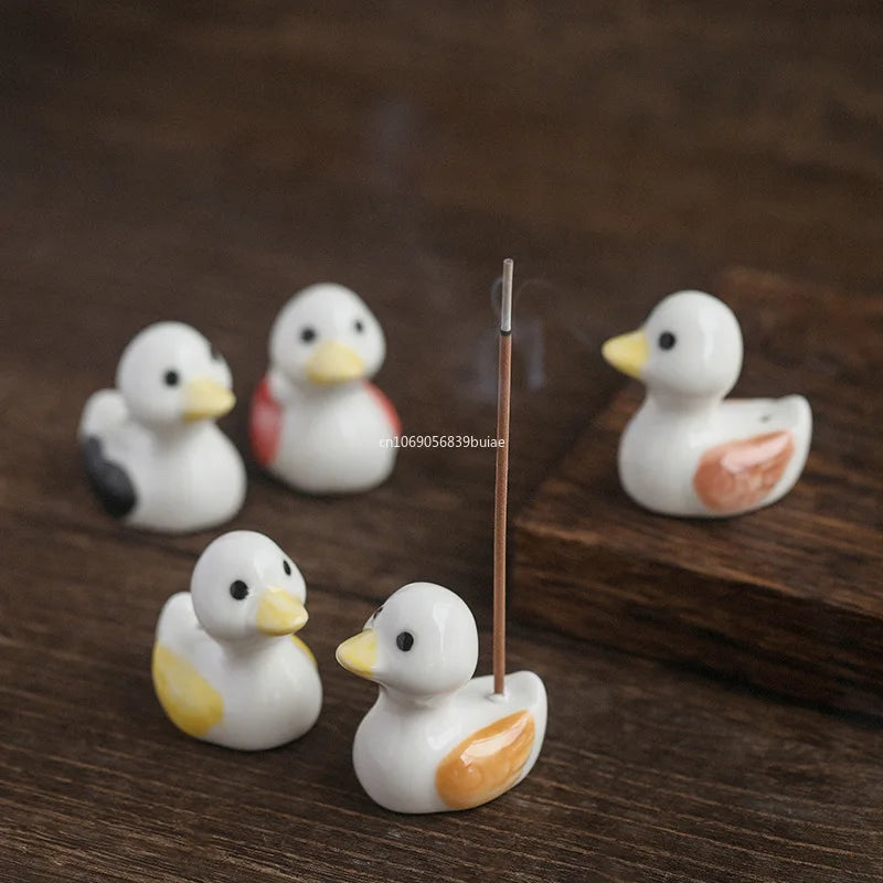 1PCS Cute Incense Burne Mini Lovely Duck Ceramic Decorative Incense Burner Stick Holder Home Decor Gifts-Without Incense Peaceful Pleasures Health and Wellness