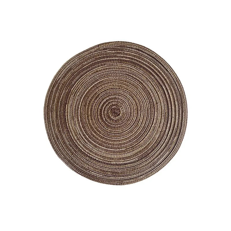 Nordic Style Imitation Cotton Yarn Placemat Round Ramie Woven Coaster Insulation Dish Mat Household Anti-scald Mat Peaceful Pleasures Health and Wellness Round coffee color 38cm