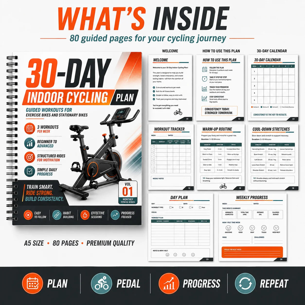 30 Day Structured Cycling Plan Designed Indoor Stationary Bike