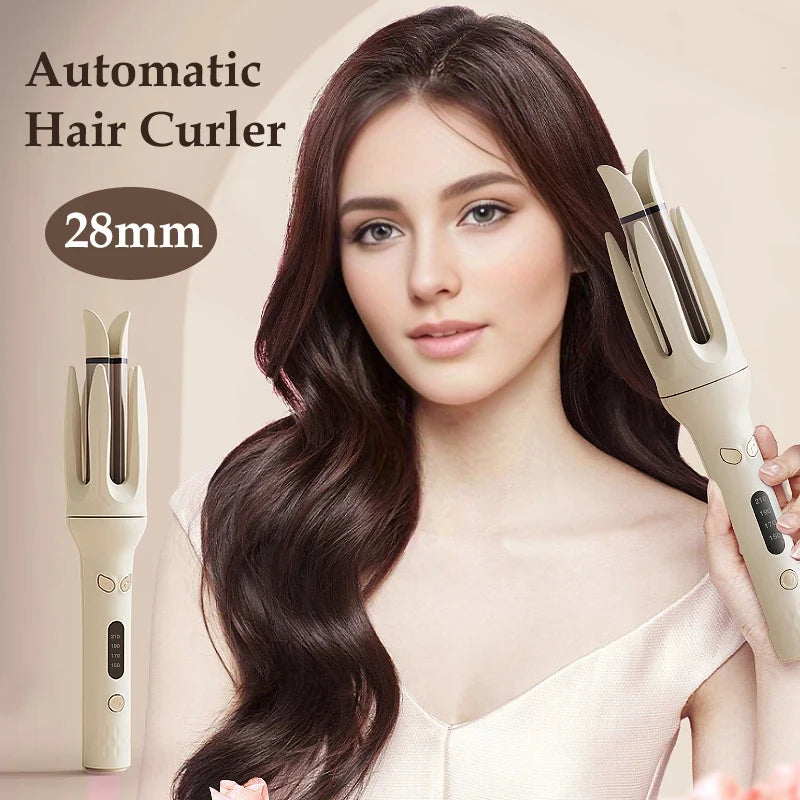 Automatic Hair Curler 28mm Negative Ions Electric Ceramic Curling Hair Stick Rotating Curl Waves Anti-Tangle Curling Iron Styler Peaceful Pleasures Health and Wellness