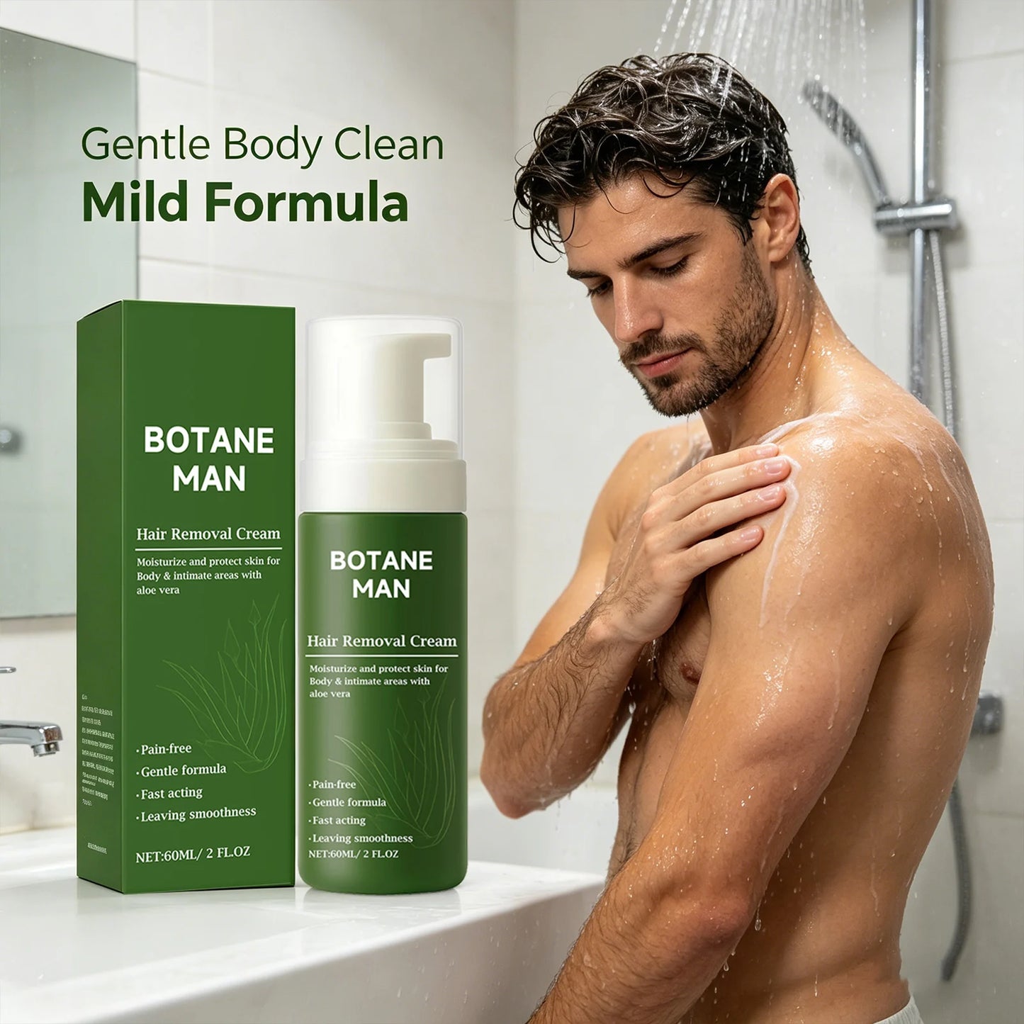 Men's Pain-Free Hair Removal Cream Mousse – 60ml Moisturizing Hair Removal Cream Peaceful Pleasures Health and Wellness