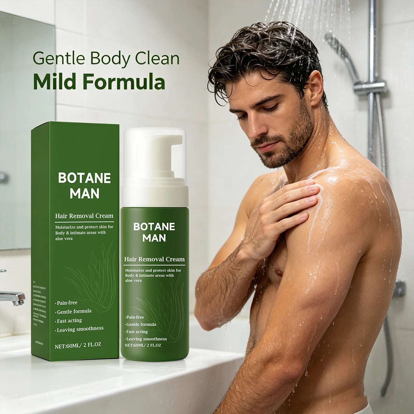 Men's Pain-Free Hair Removal Cream Mousse – 60ml Moisturizing Hair Removal Cream Peaceful Pleasures Health and Wellness