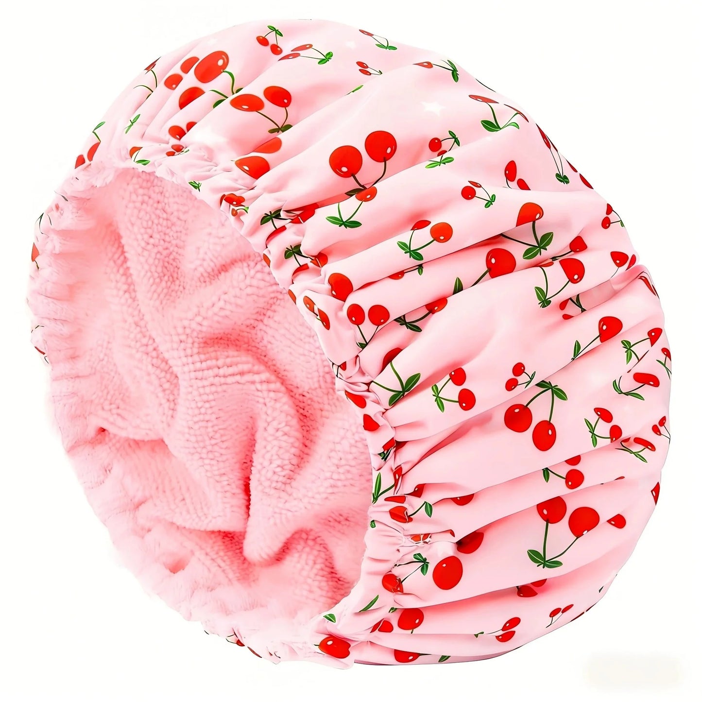 Terry Lined Shower Cap for Women – Large Reusable Waterproof Shower Cap Peaceful Pleasures Health and Wellness Cherry