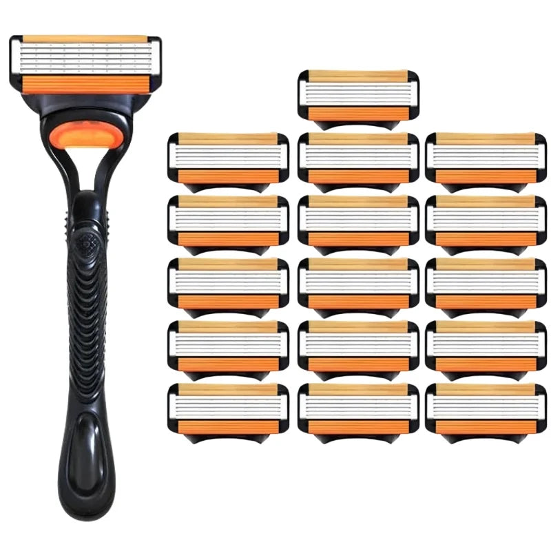 6-Blade Manual Razor Set – Handle & Stainless Steel Refills