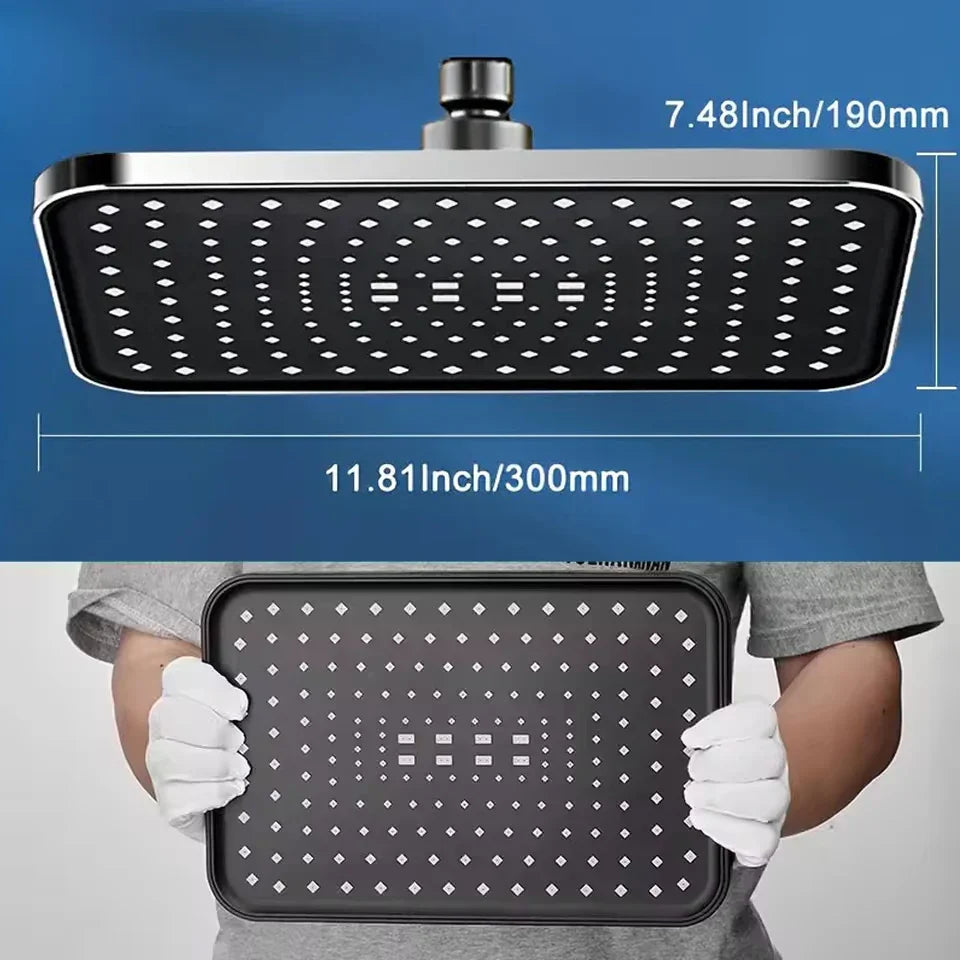12" Square Rainfall Shower Head | 360° Adjustable Water Saving