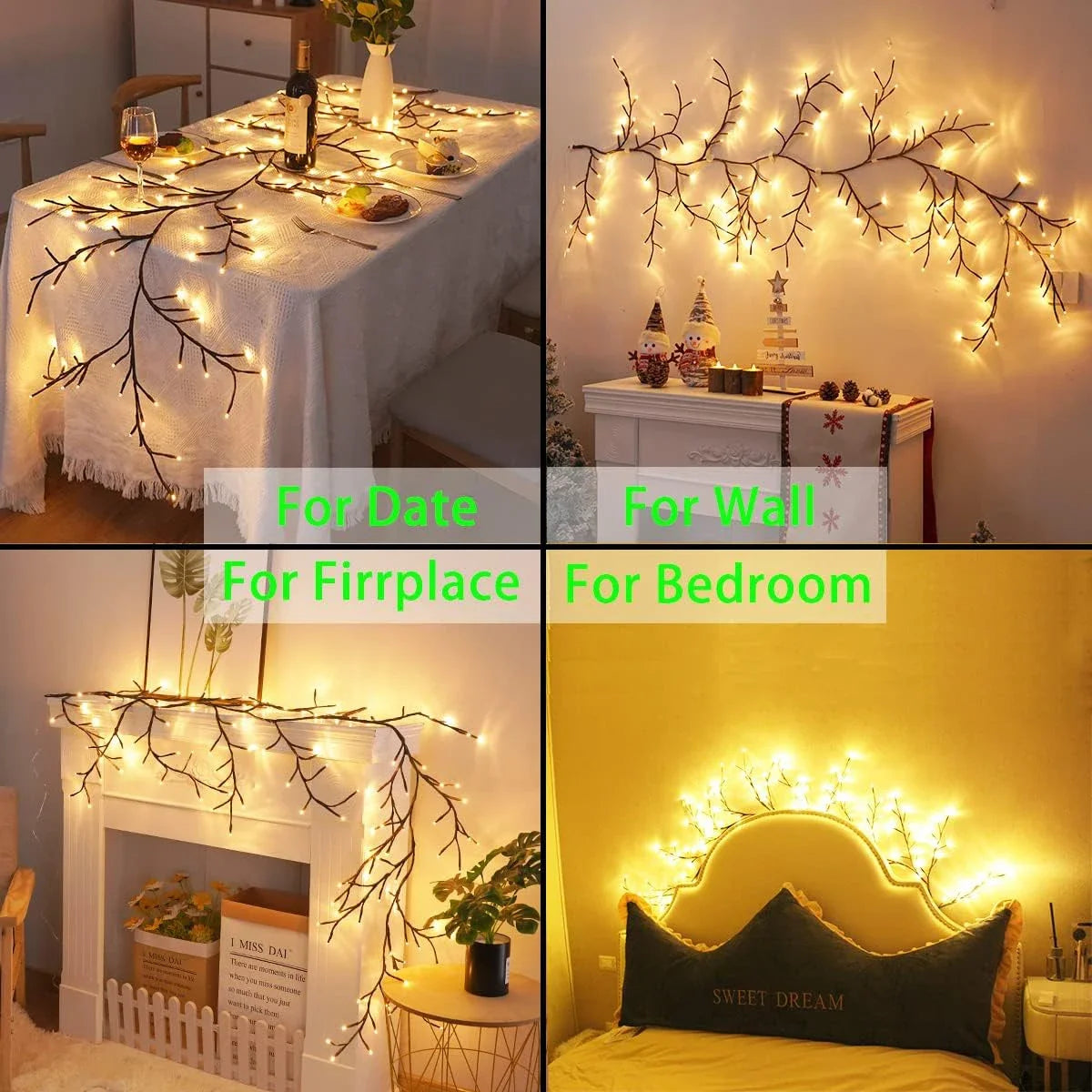 USB Rattan Tree Branch LED Lamp – Dimmable Night Light