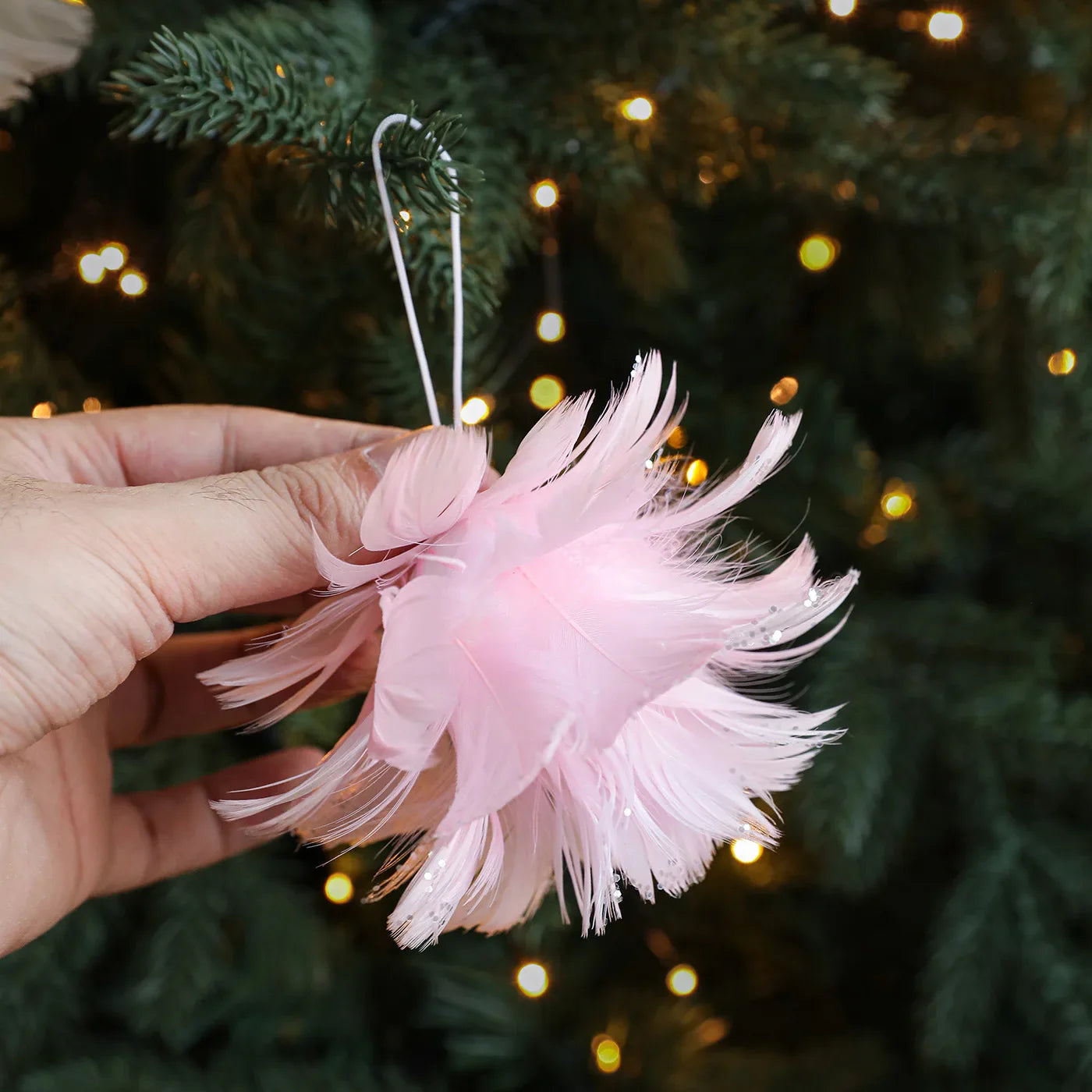 Pink & White Feather Glitter Foam Christmas Ball Ornament
