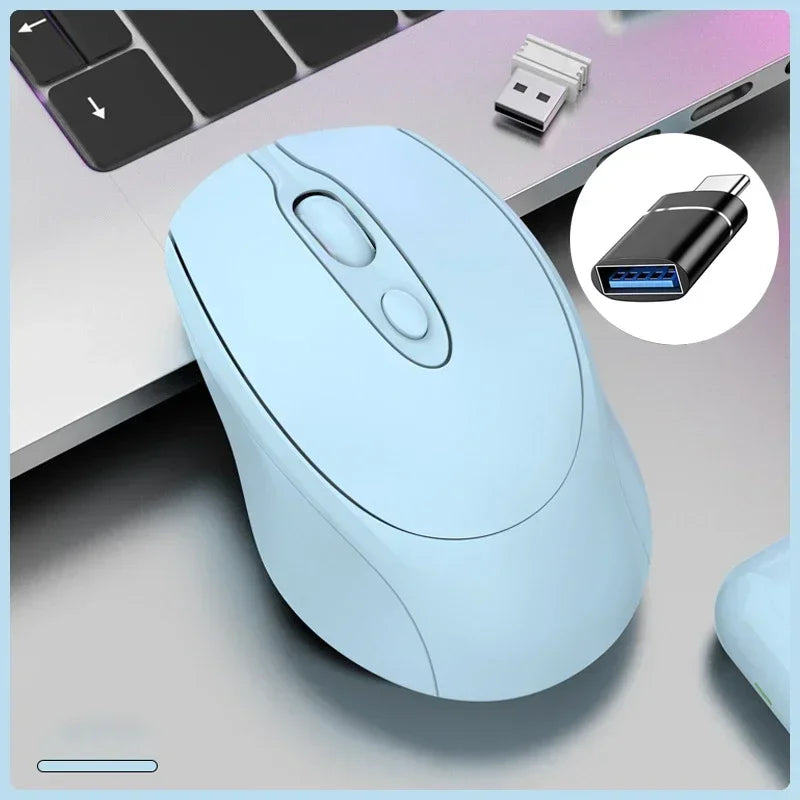 Wireless Computer Mouse Rechargeable 2.4G Bluetooth-Compatible Wireless Mouse USB Silent Gamer Mice For PC Laptop Macbook Tablet Peaceful Pleasures Health and Wellness Blue with OTG