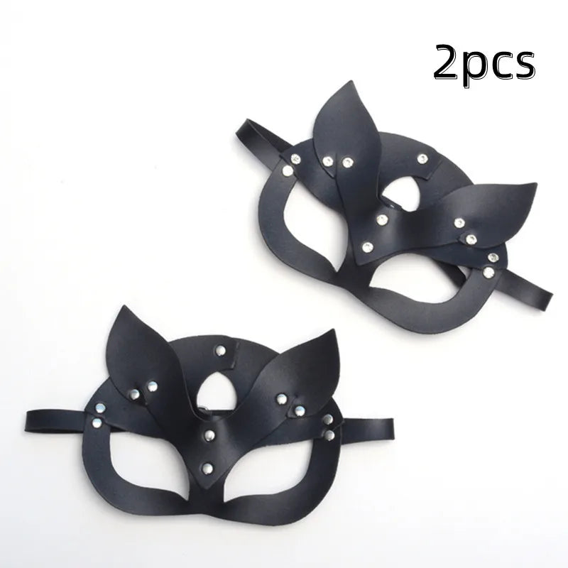 PU Leather Half Face Cat Fox Mask | Halloween Cosplay Party