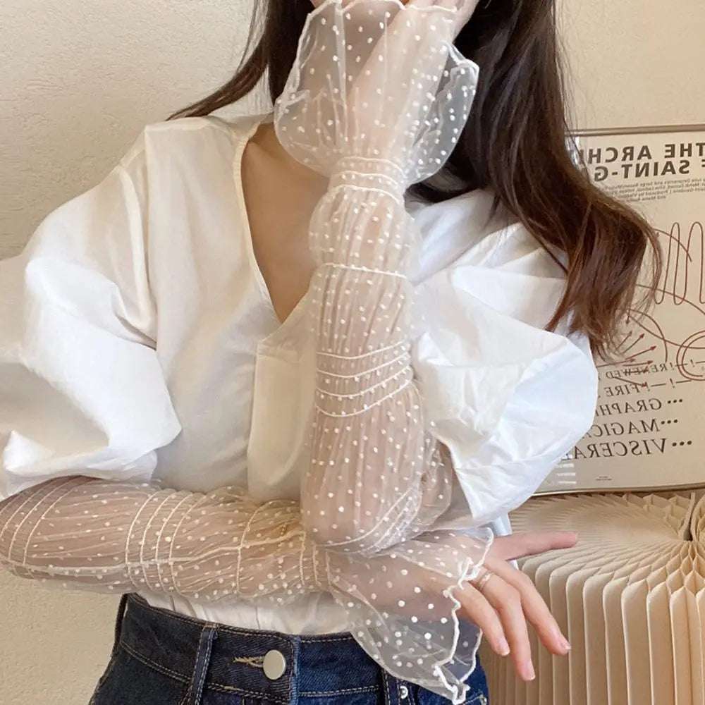 Summer Sunscreen Shade Sleeves Women Lace UV Thin Breathable Oversleeves Outdoor Cycling Driving Fingerless Sleeves Peaceful Pleasures Health and Wellness
