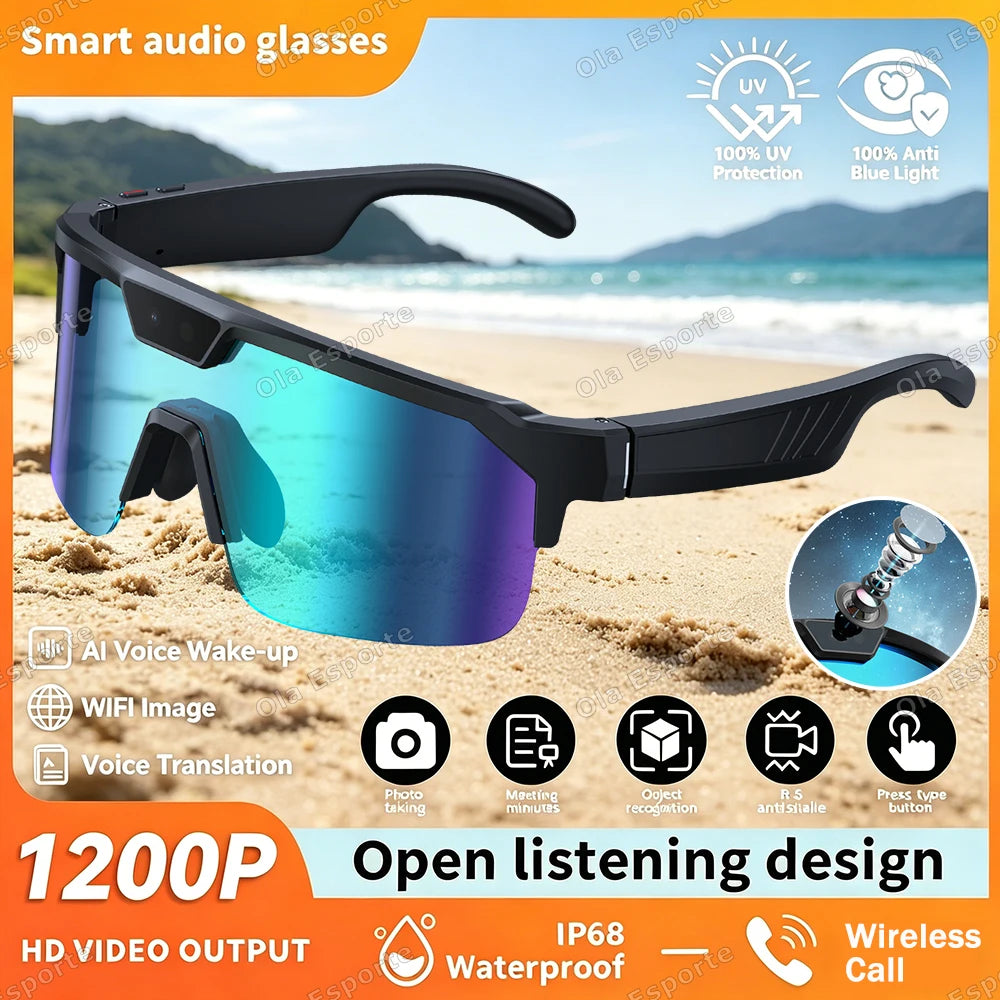 Smart Glasses bluetooth camera Recording Videos AI Photo Recognition Answer Call Waterproof Music Play Men Women Cycling Glasses Peaceful Pleasures Health and Wellness Bk-Bl