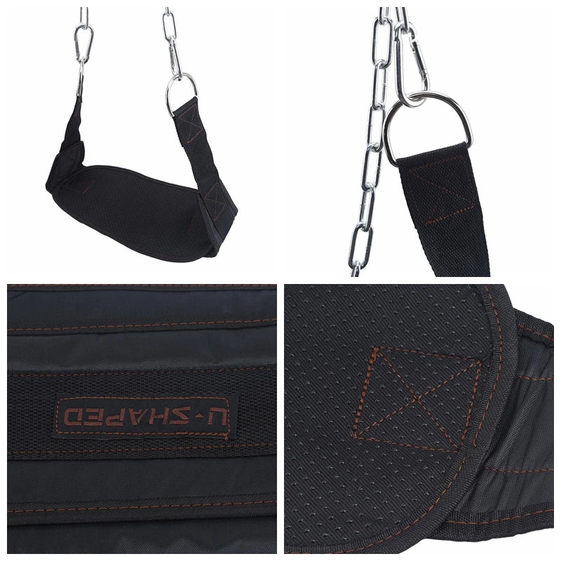 Black Thicken Fitness Weight Belt with Chain Dipping Belt for Lifting Pull Up Chin Up Kettlebell Barbel Bodybuilding Gym Belts Peaceful Pleasures Health and Wellness