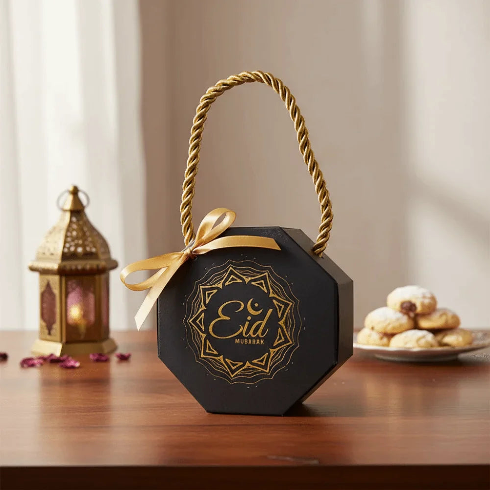 10-Pack Satin Ribbon Eid & Ramadan Gift Boxes – Gold Stamp