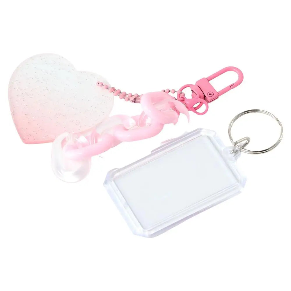 Protector Collect Transparent Album Photo Card Idol Photo Sleeves Photocard Holder Card Sleeves Keychain ID Holder Pendant Peaceful Pleasures Health and Wellness pink-with pendant