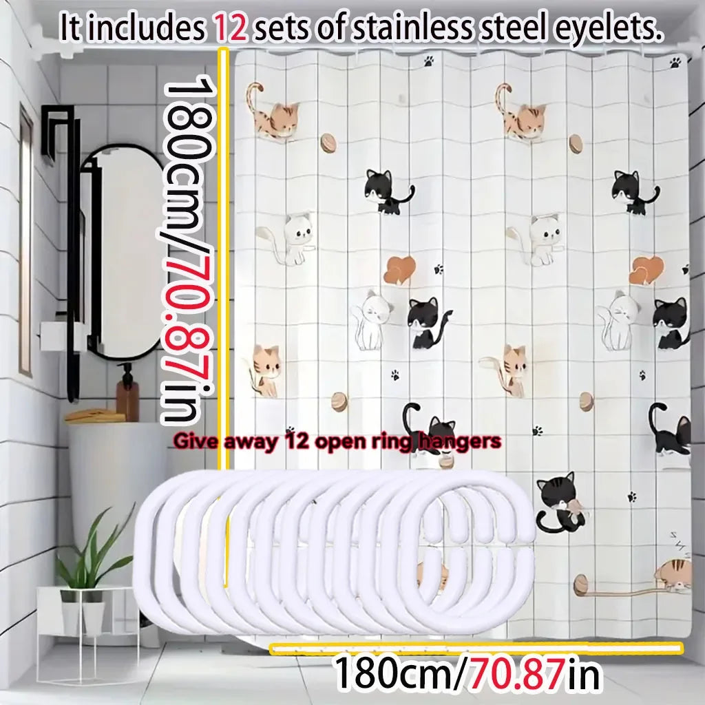 Cartoon Cat PEVA Shower Curtain – Waterproof, Easy to Clean