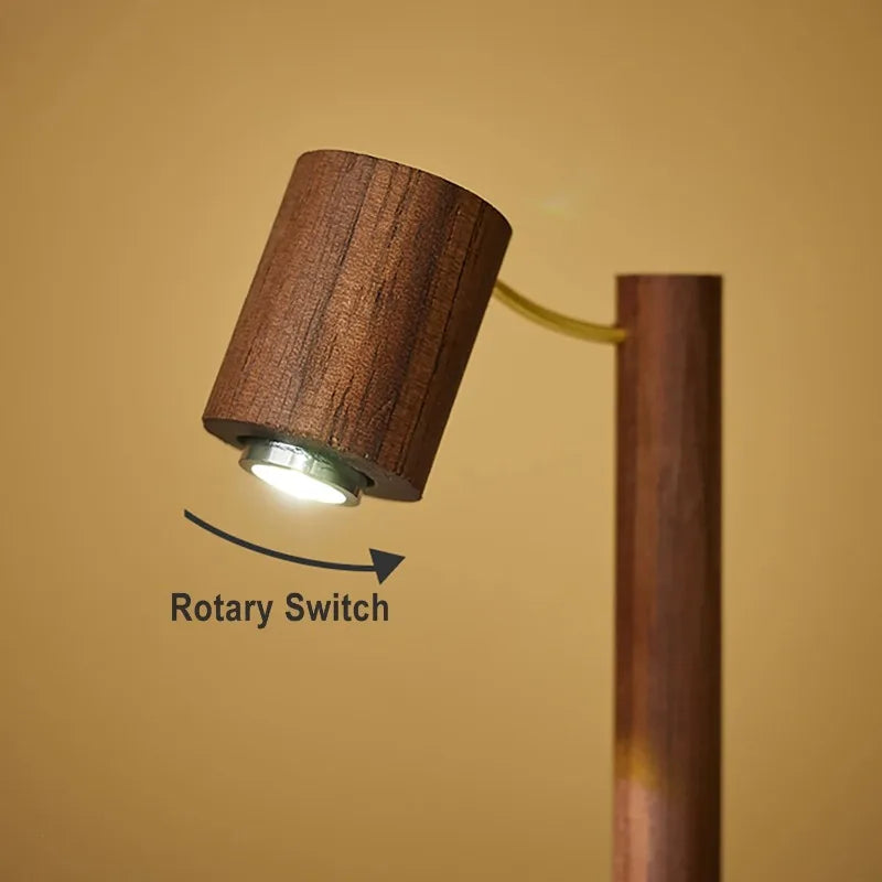 Retro Wooden LED Night Light | Rotary Switch Bedside Desk Lamp